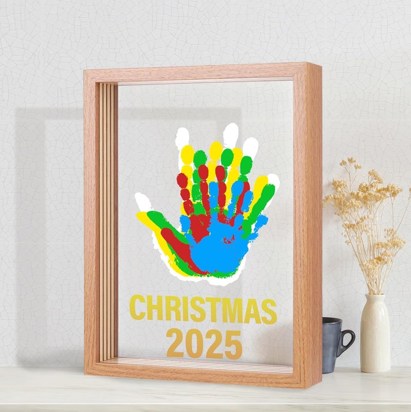 Bixinyo Family Handprint Kit - Baby Hand and Footprint Kit, Adoption Gifts, Family Gifts for New Parents, Christmas, New Mom, DIY Craft Keepsake Wooden Frame, 5 Non-Toxic Paints (Brown) - Image 1